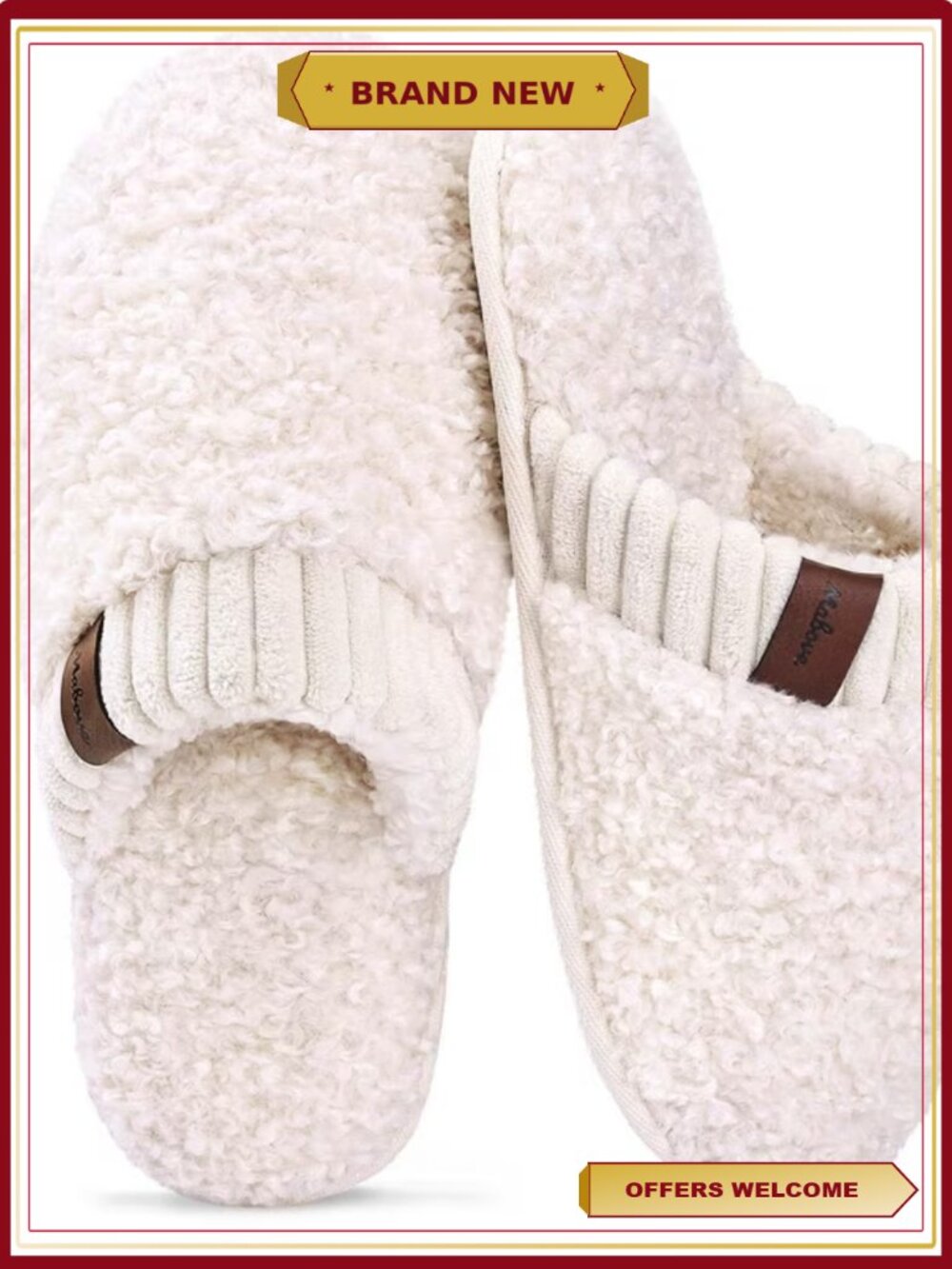 Women's Backless Memory Foam Slippers, Plush Faux Fur Lining, Non-Slip Indoor